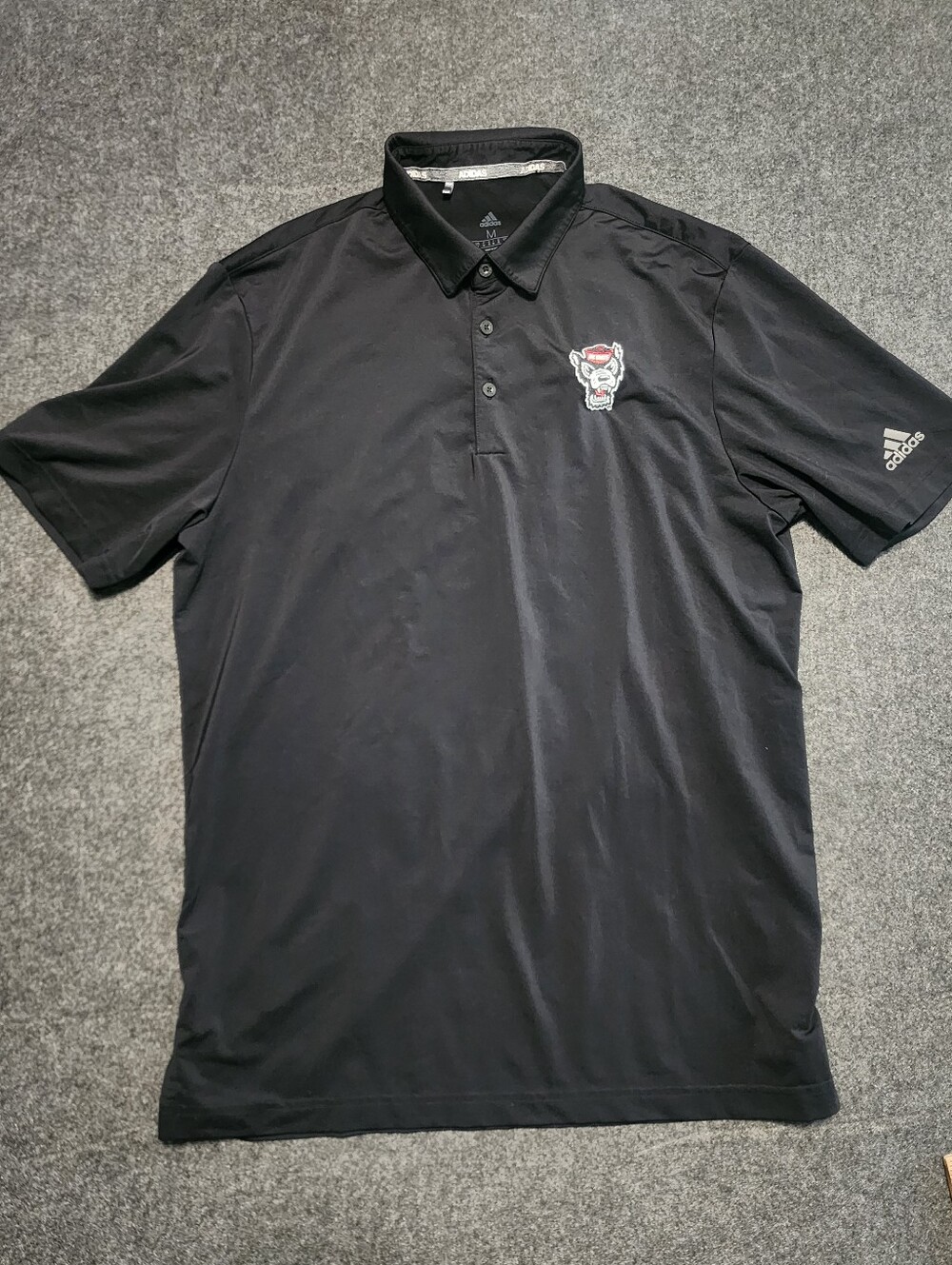 adidas NC STATE Black Polo with Red & White WolfPack Mascot Patch